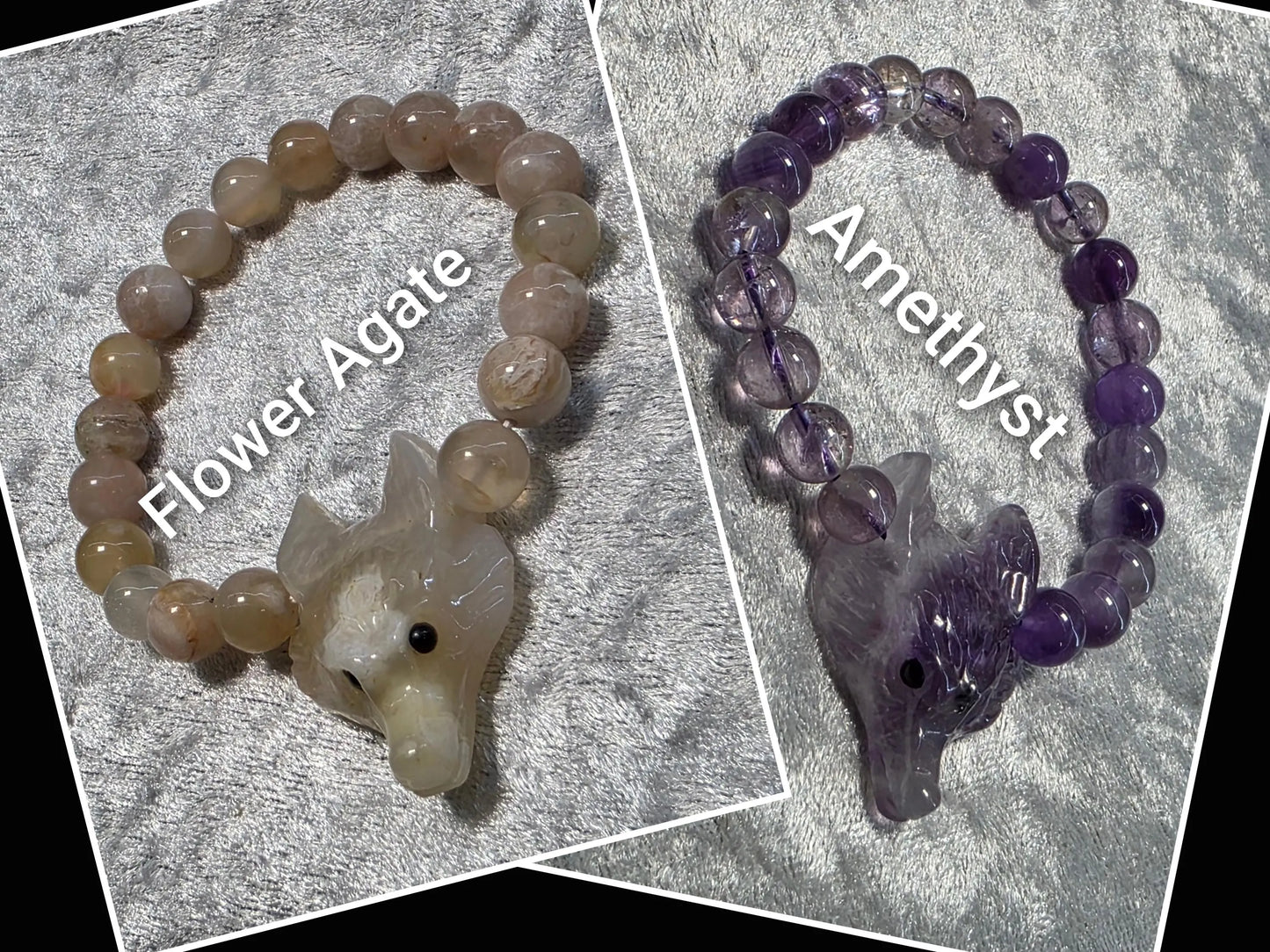 Wolf Head carving Chakra Bead Stretch Bracelet. Spiritual Healing Bracelet Jewellery.