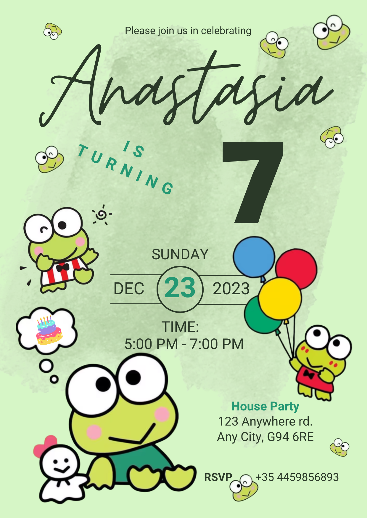 Keroppi Digital Invitation | Kawaii Sanrio Party Event Invite | Instant Download