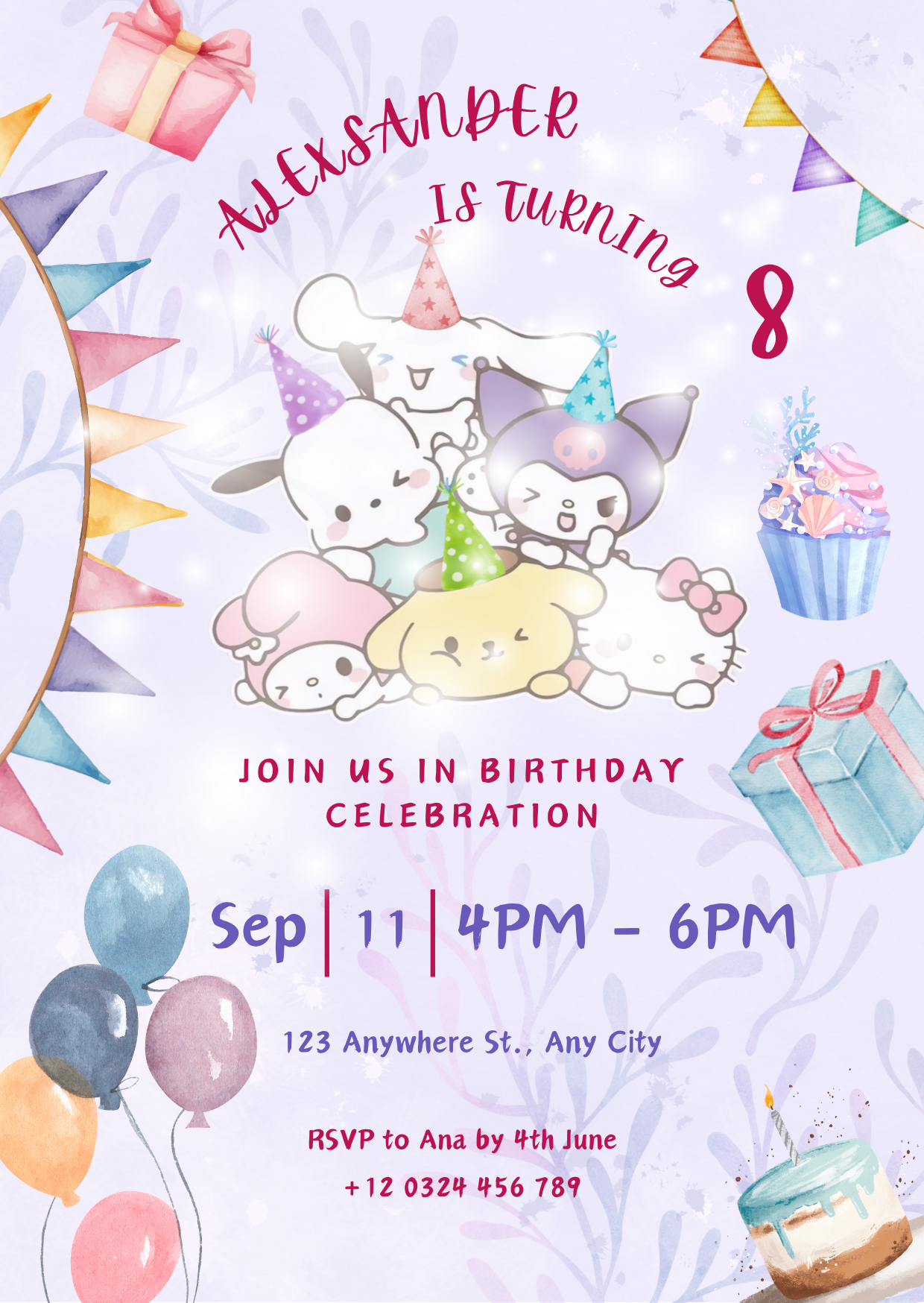 Sanrio Editable Digital Invitation | Kawaii Sanrio Party Event Invite | Instant Download