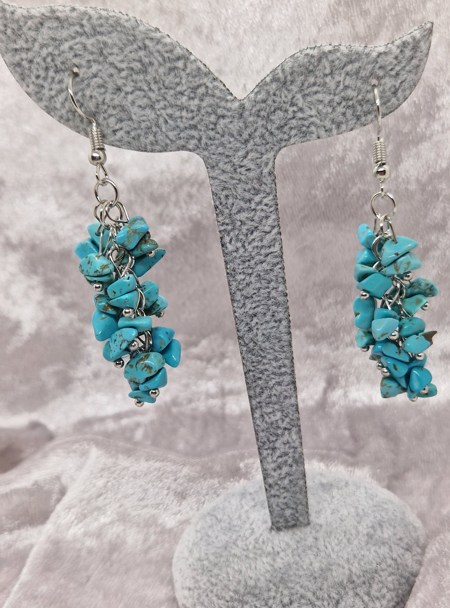 Handmade Long Raw Crystal Chip Drop Earrings - Blue Turquoise