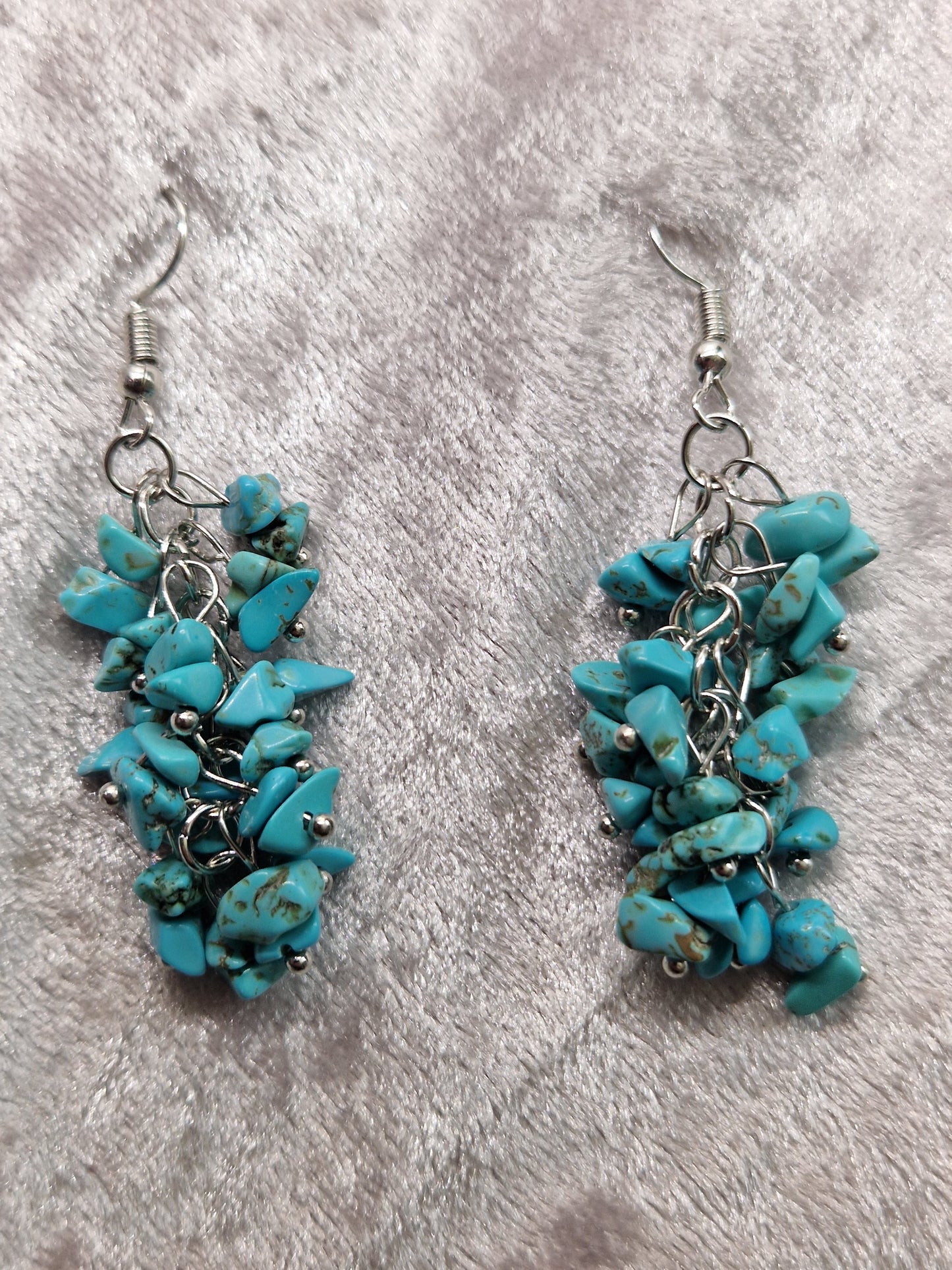 Handmade Long Raw Crystal Chip Drop Earrings - Blue Turquoise