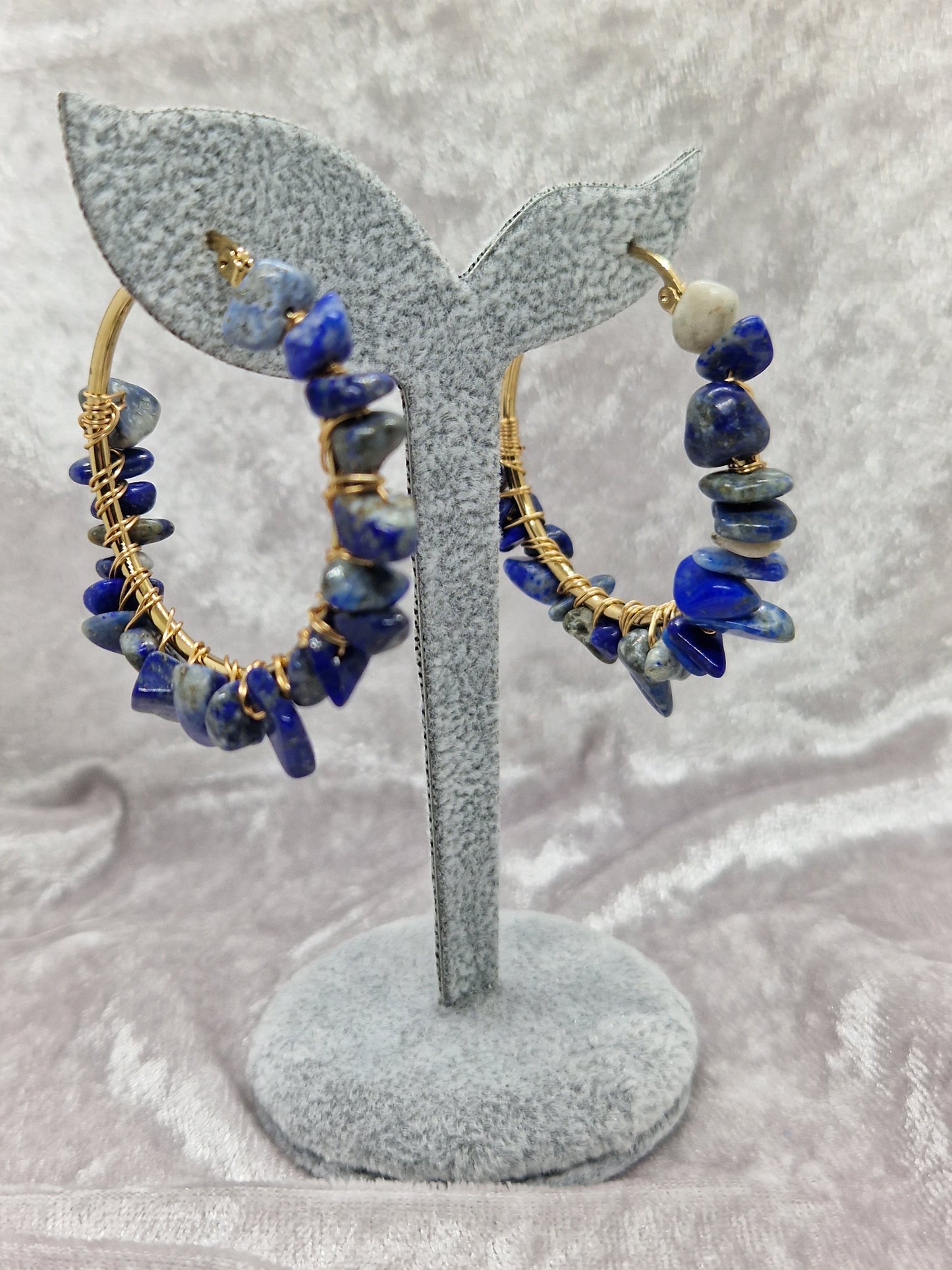 Handmade Raw Crystal Gold Plated Hook Earrings - Lapis Lazuli