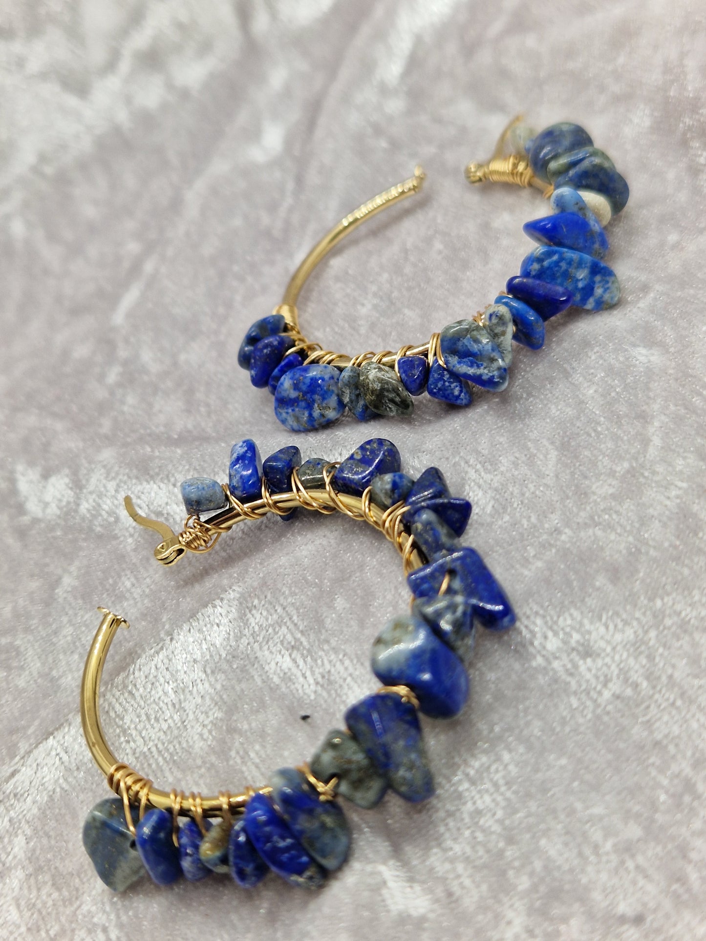 Handmade Raw Crystal Gold Plated Hook Earrings - Lapis Lazuli