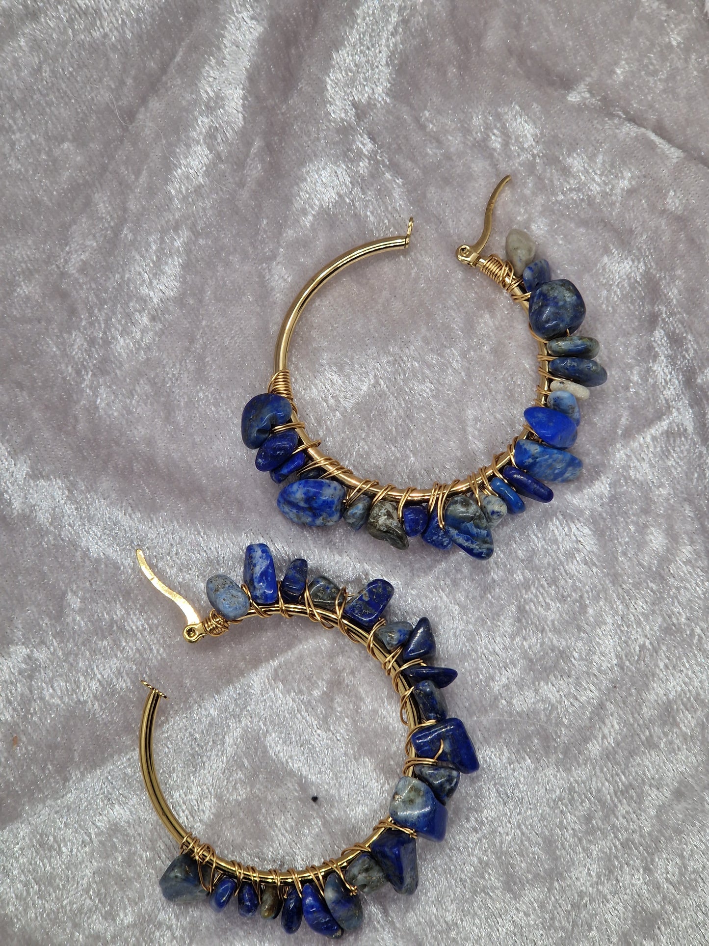 Handmade Raw Crystal Gold Plated Hook Earrings - Lapis Lazuli