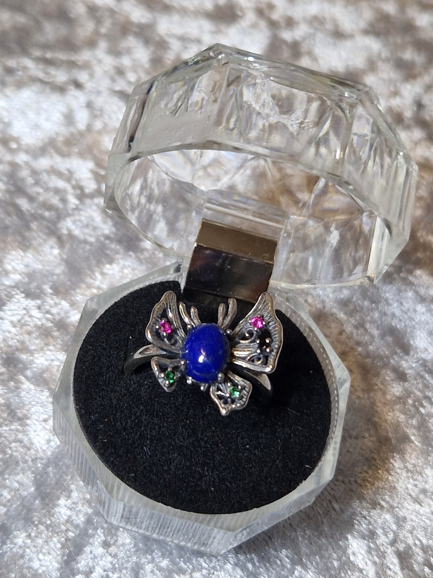 Gorgeous Lapis Lazuli Sterling Silver 925 Butterfly Ring - Free size, adjustable size - Natural stone