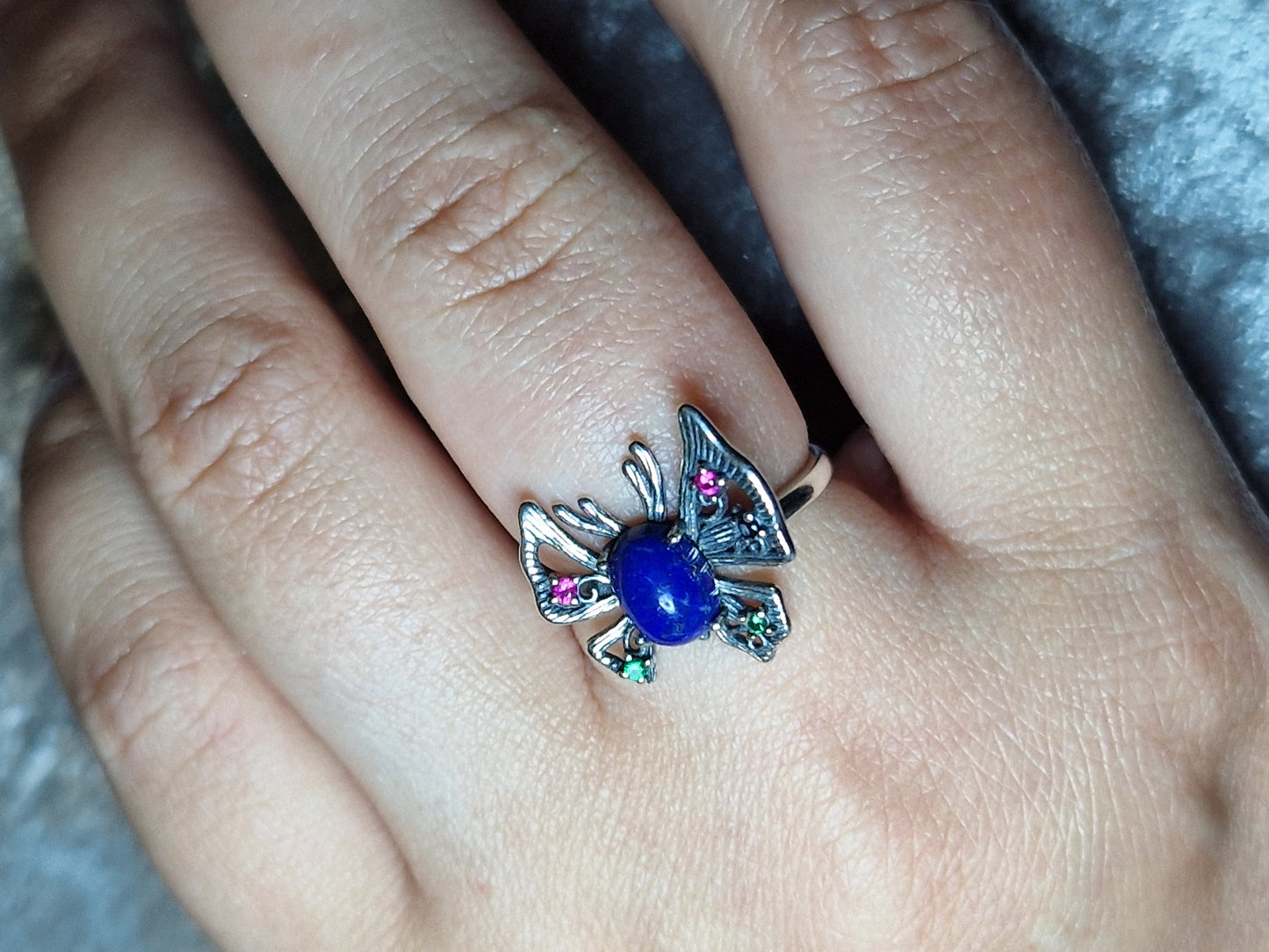 Gorgeous Lapis Lazuli Sterling Silver 925 Butterfly Ring - Free size, adjustable size - Natural stone