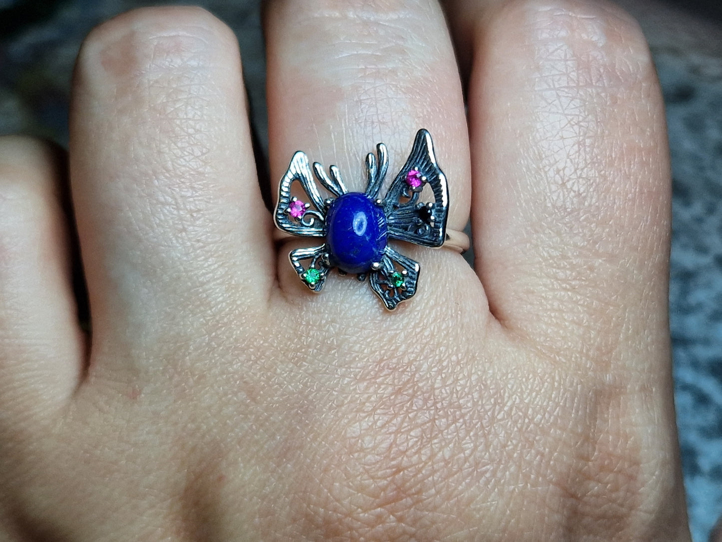 Gorgeous Lapis Lazuli Sterling Silver 925 Butterfly Ring - Free size, adjustable size - Natural stone