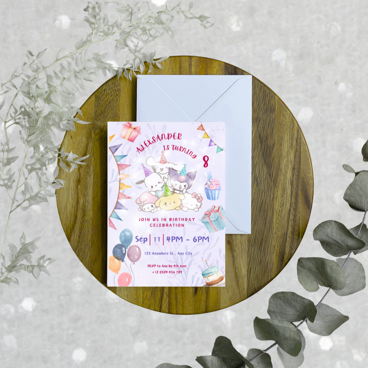 Sanrio Editable Digital Invitation | Kawaii Sanrio Party Event Invite | Instant Download