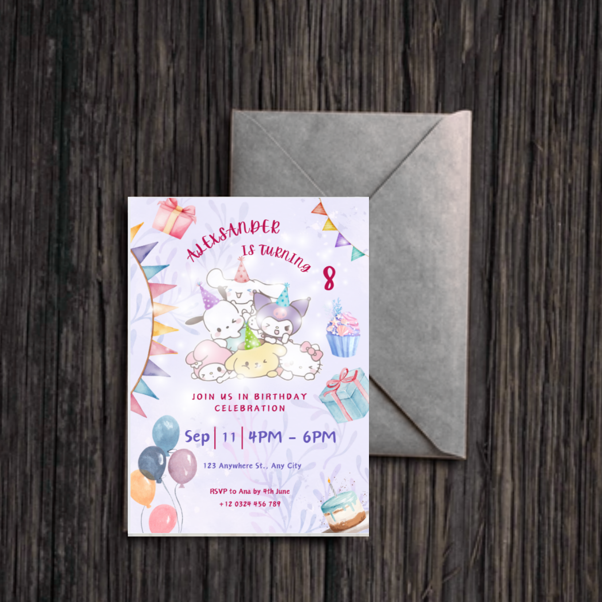 Sanrio Editable Digital Invitation | Kawaii Sanrio Party Event Invite | Instant Download