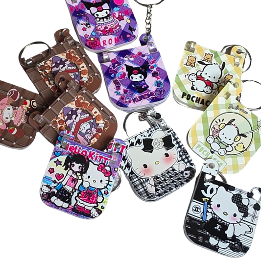 Sanrio Inspired Flip Keychain: Kawaii Anime Keyring, Bag Charm