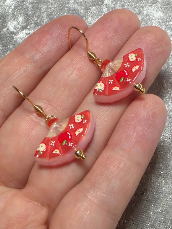 Handmade Cute Fruit Fan Shape Dangle Earrings | Kawaii Animal Jewellery