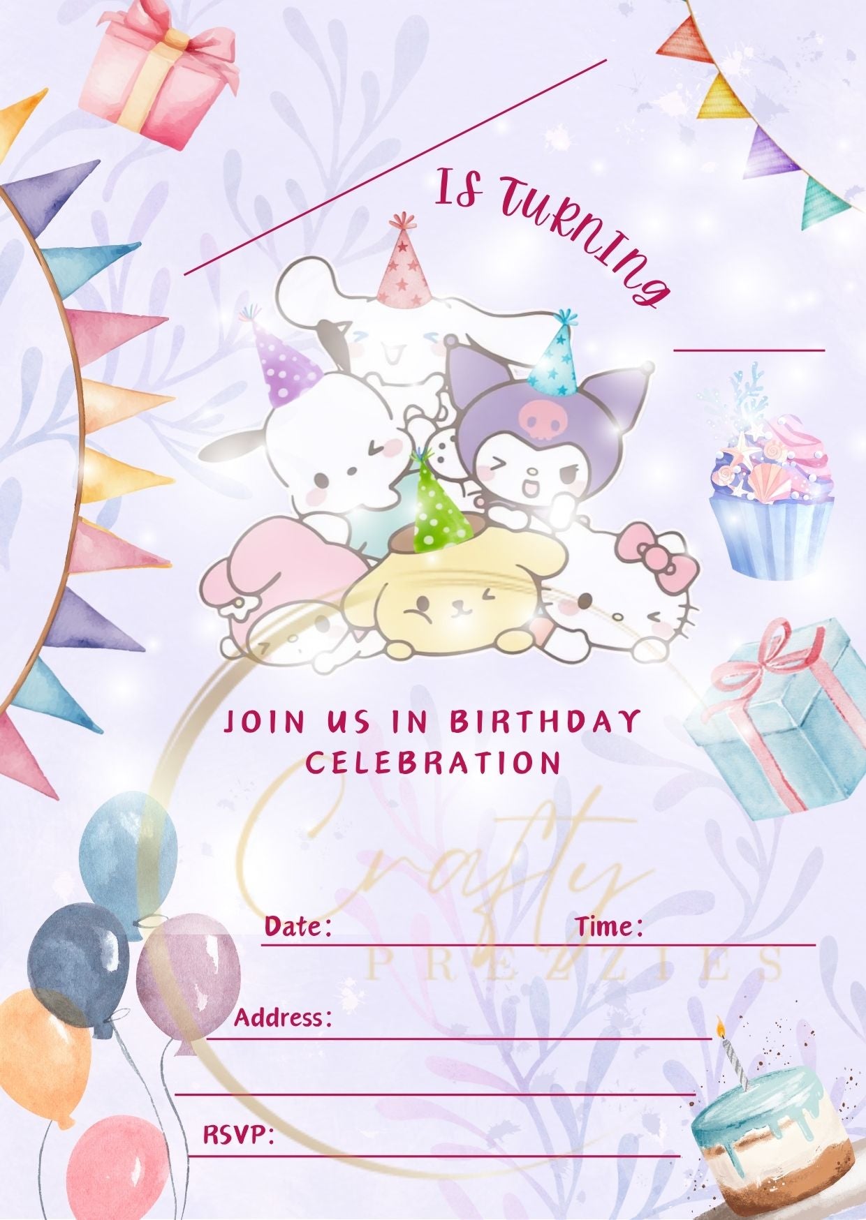 Sanrio Blank Digital Invitation | Kawaii Sanrio Party Event Invite | Instant Download