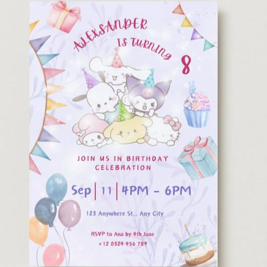 Sanrio Editable Digital Invitation | Kawaii Sanrio Party Event Invite | Instant Download