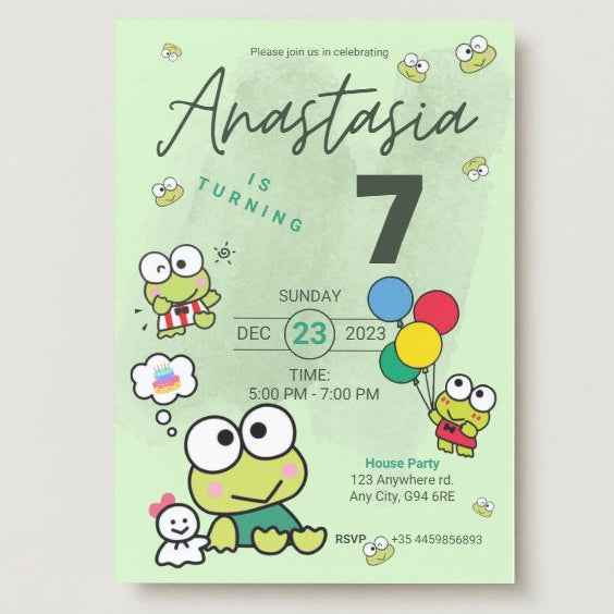 Keroppi Digital Invitation | Kawaii Sanrio Party Event Invite | Instant Download