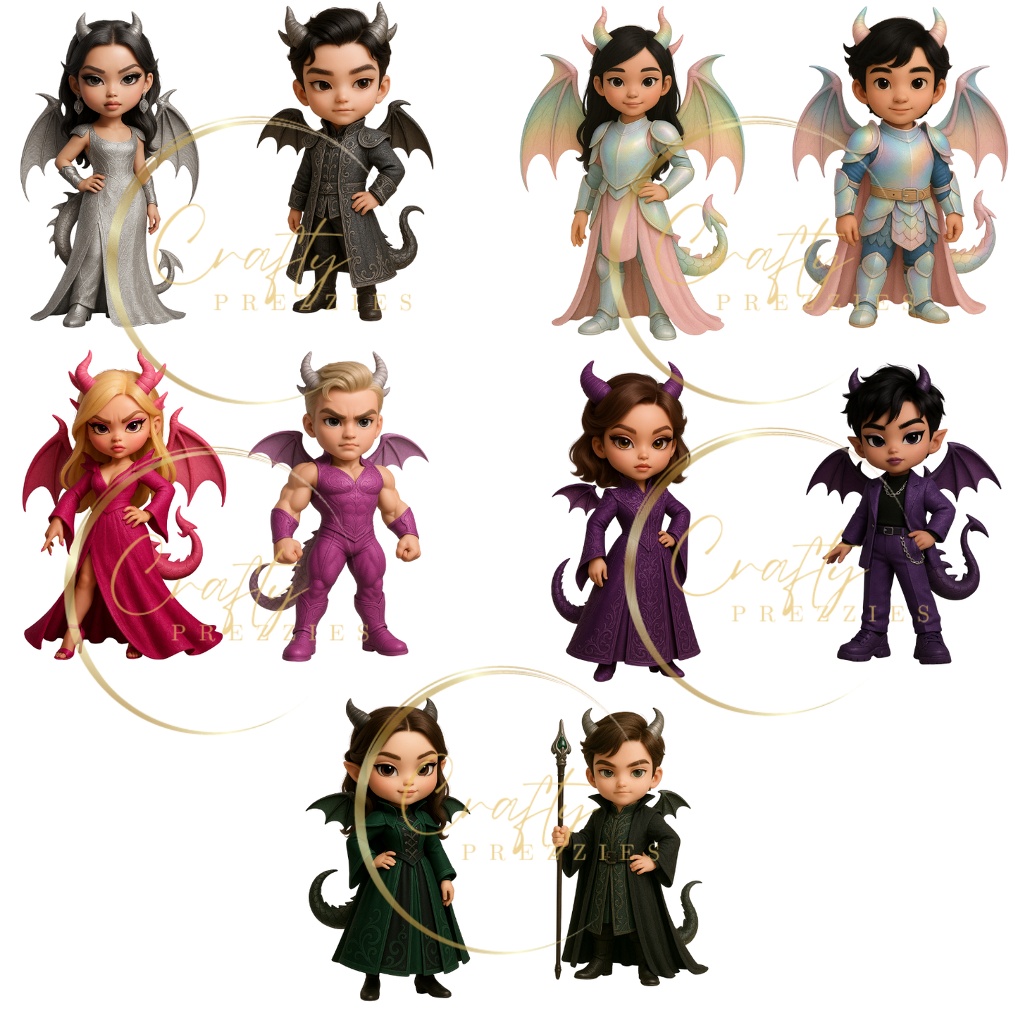Clipart 10 PNG Bundle – Dragon Girls & Boys (Digital Download)