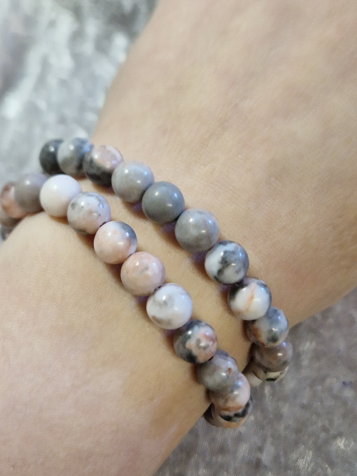 Natural Crystal Bead Bracelet - Pink Zebra Jasper