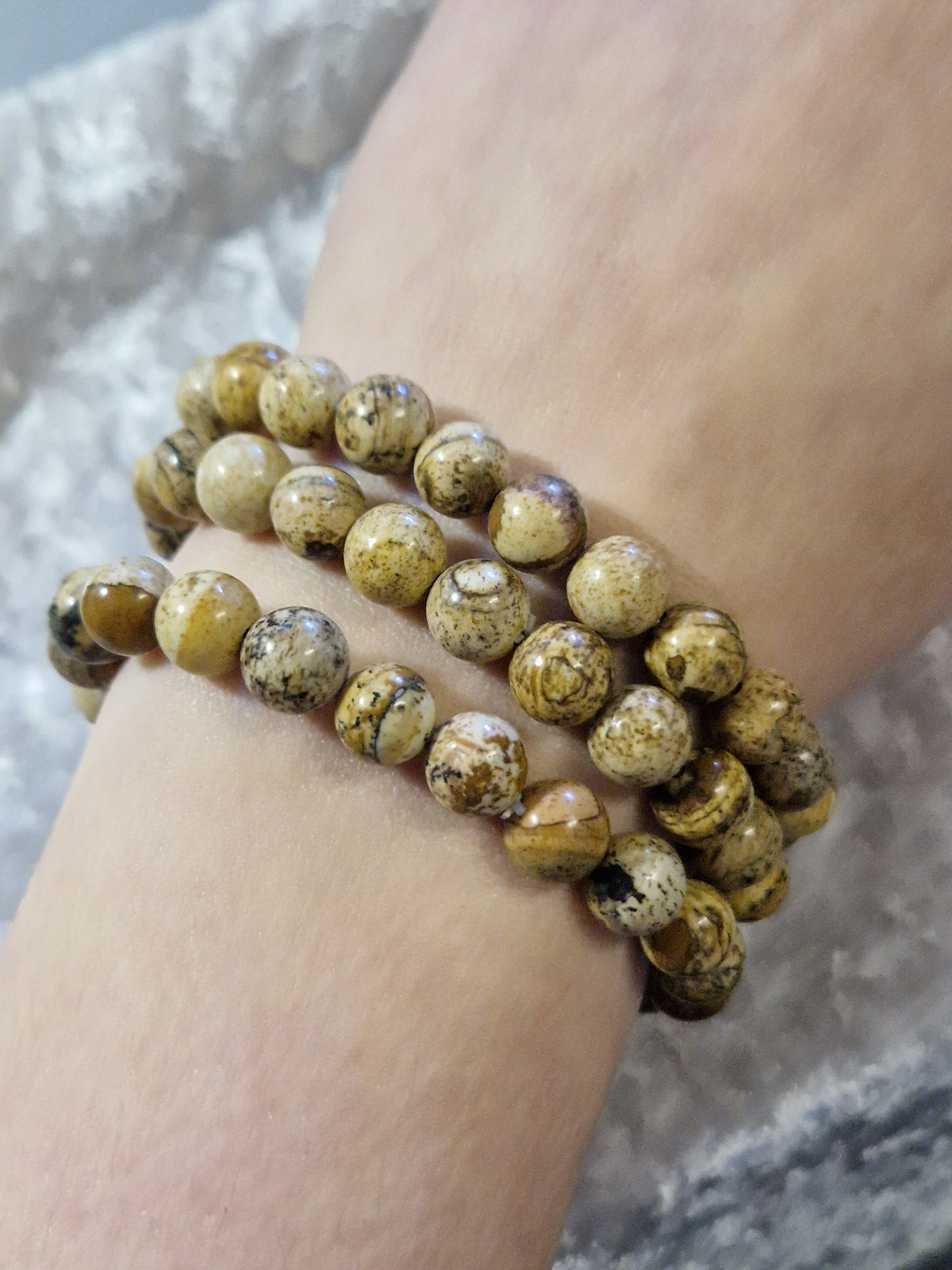 Natural Crystal Bead Bracelet - Picture Jasper