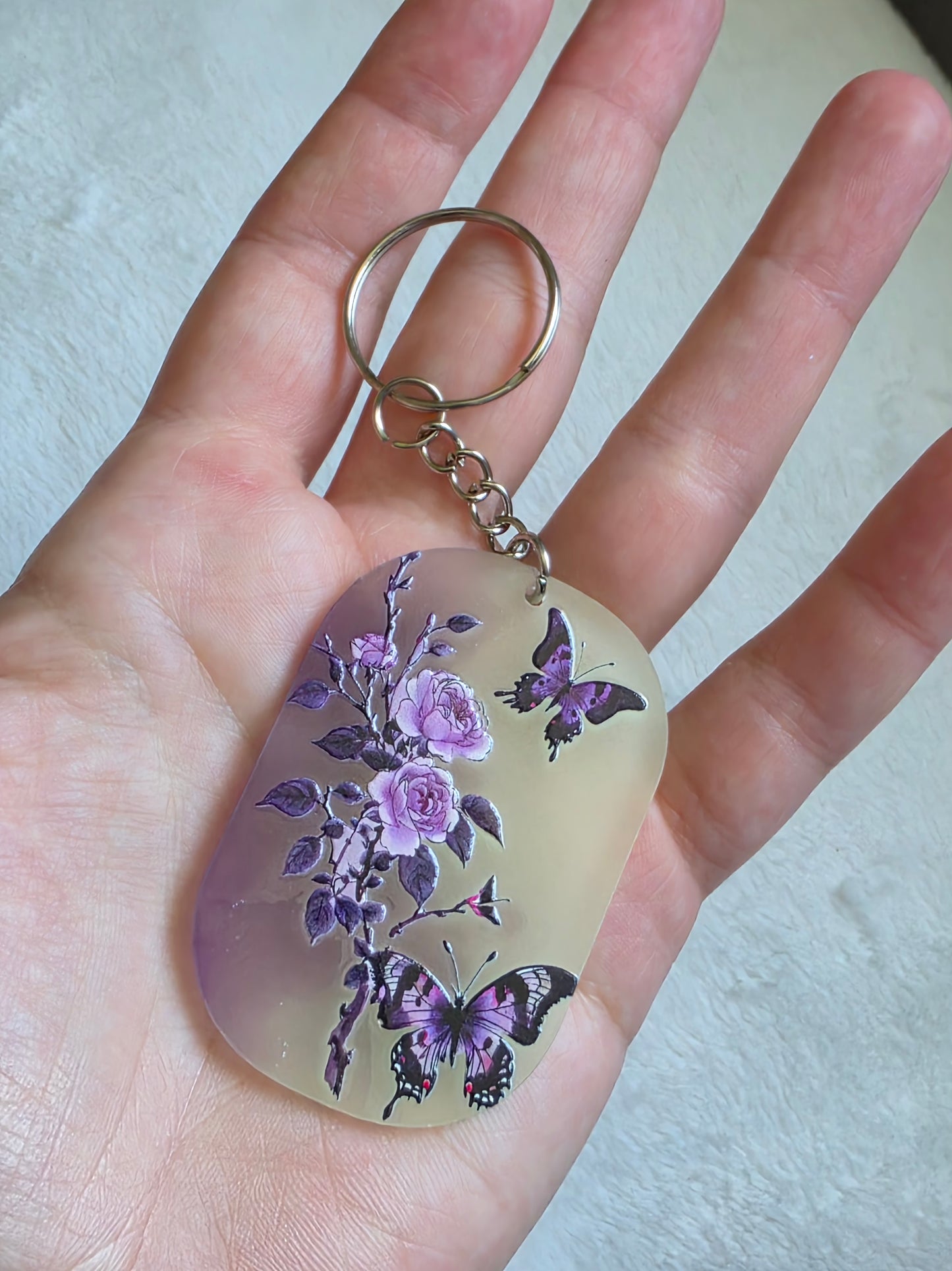 Keychain: Purple Floral Butterfly Keyring, Bag Charm, Tag