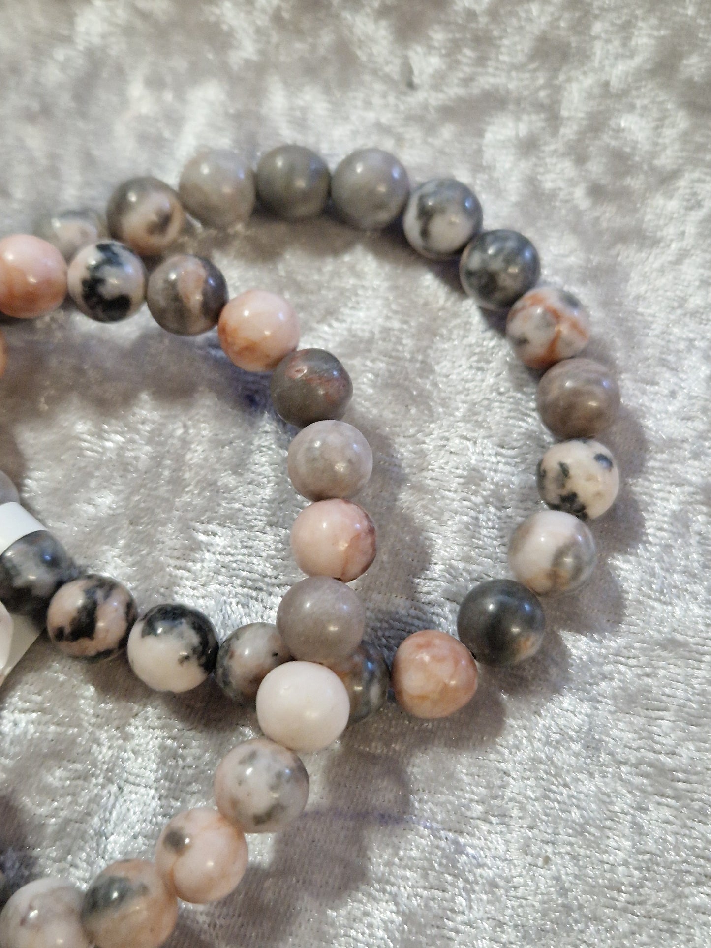 Natural Crystal Bead Bracelet - Pink Zebra Jasper