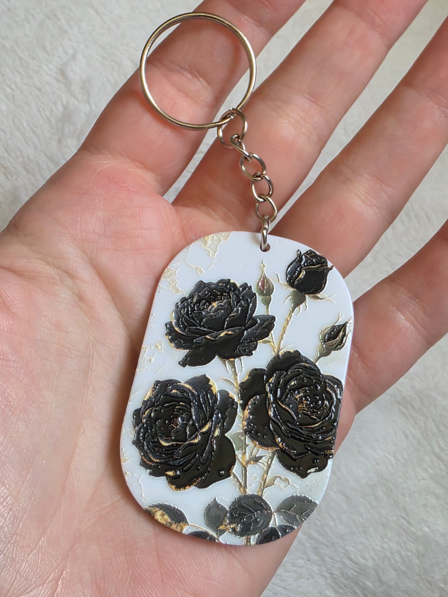 Keychain: Black Rose Keyring, Bag Charm, Tag