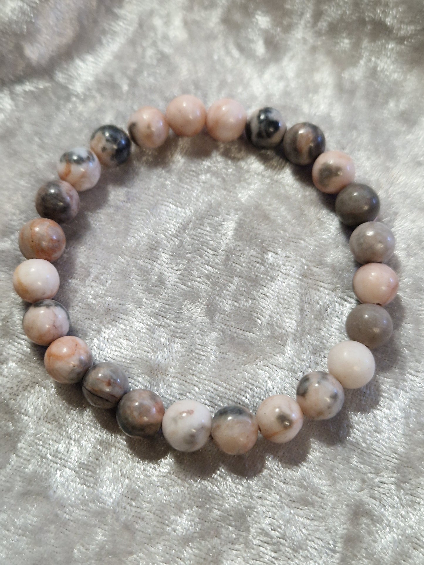 Natural Crystal Bead Bracelet - Pink Zebra Jasper
