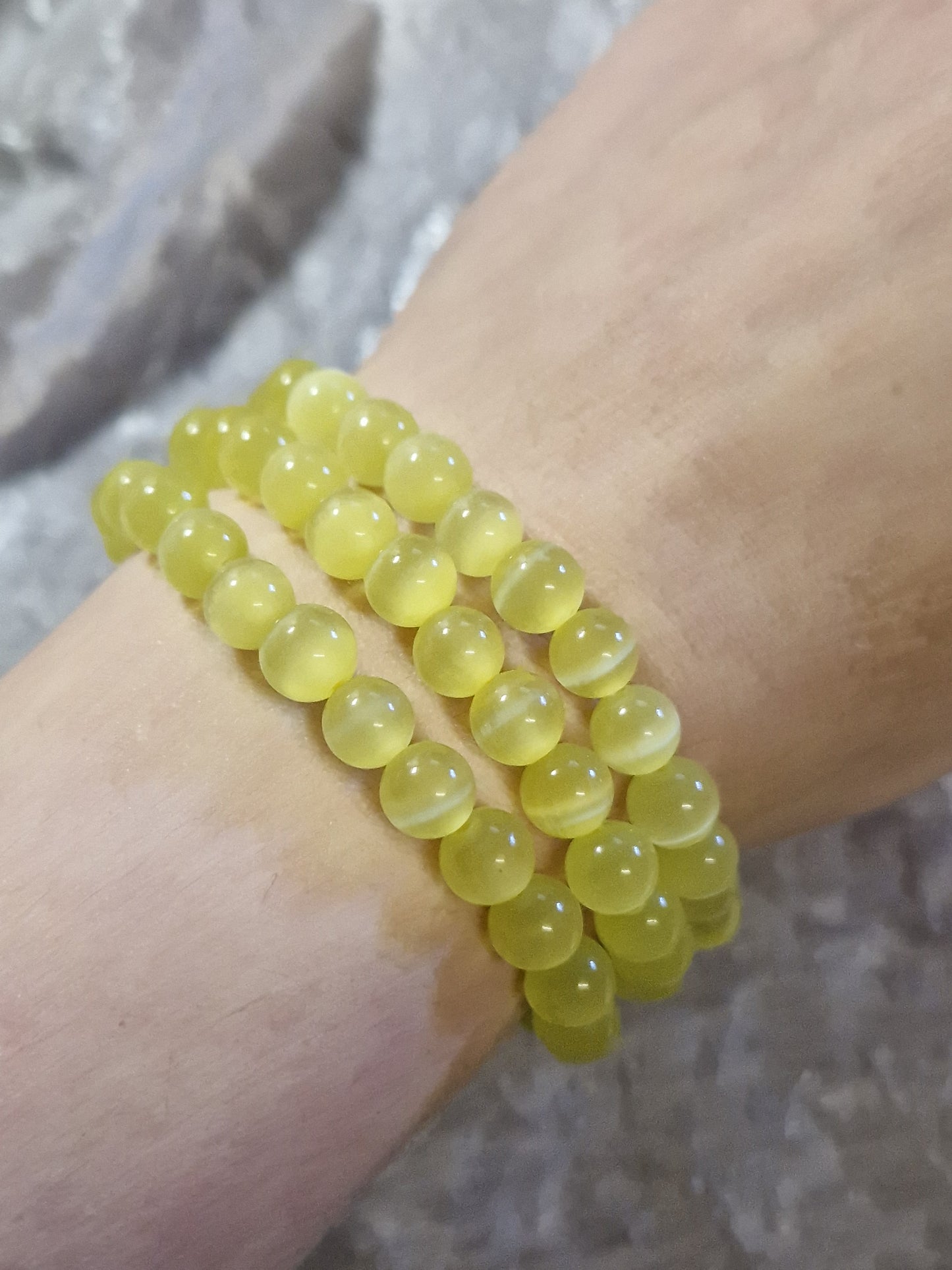 Crystal Bead Bracelet - Yellow Cat Eye