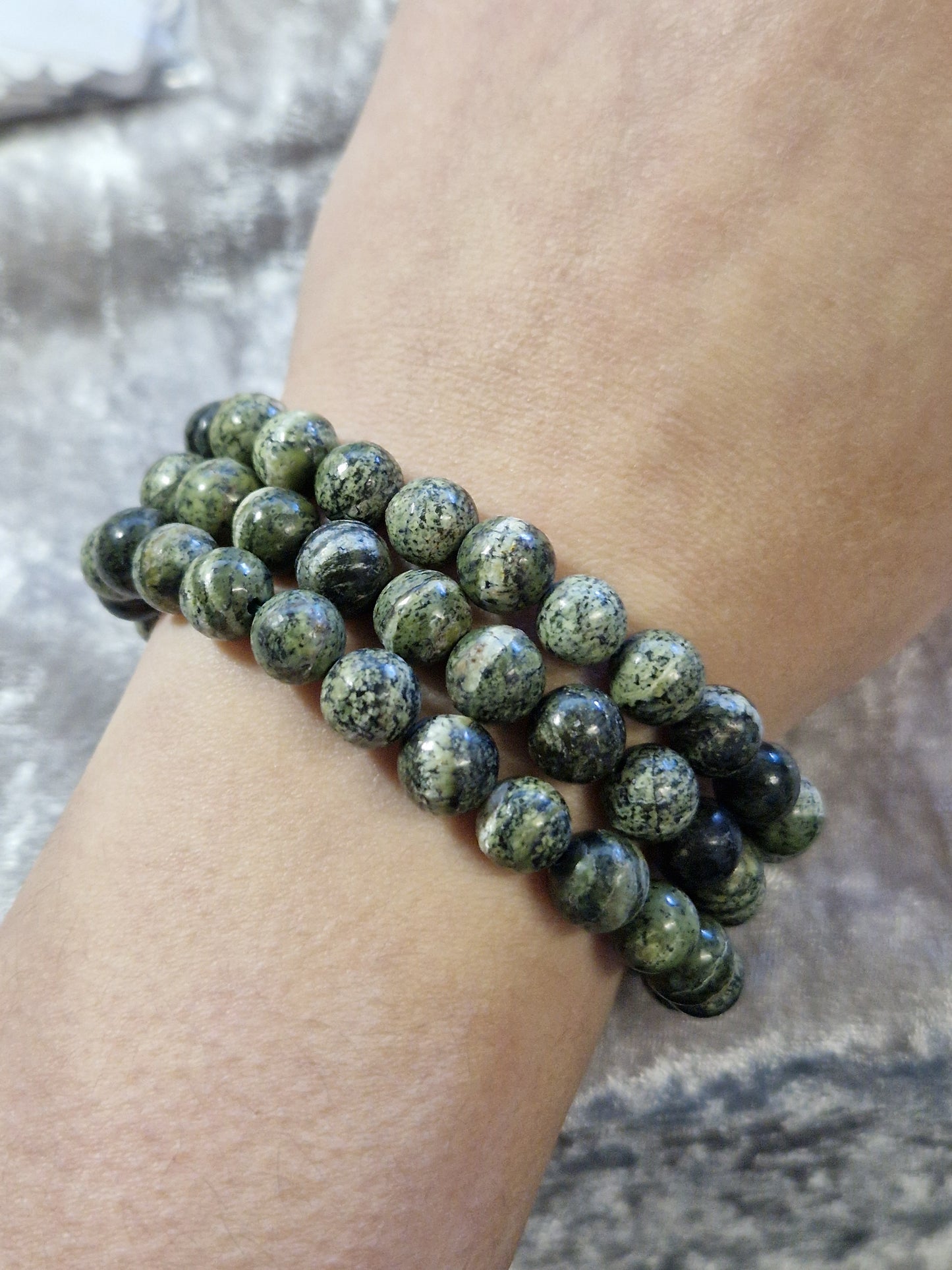 Natural Crystal Bead Bracelet - Green Zebra Jasper