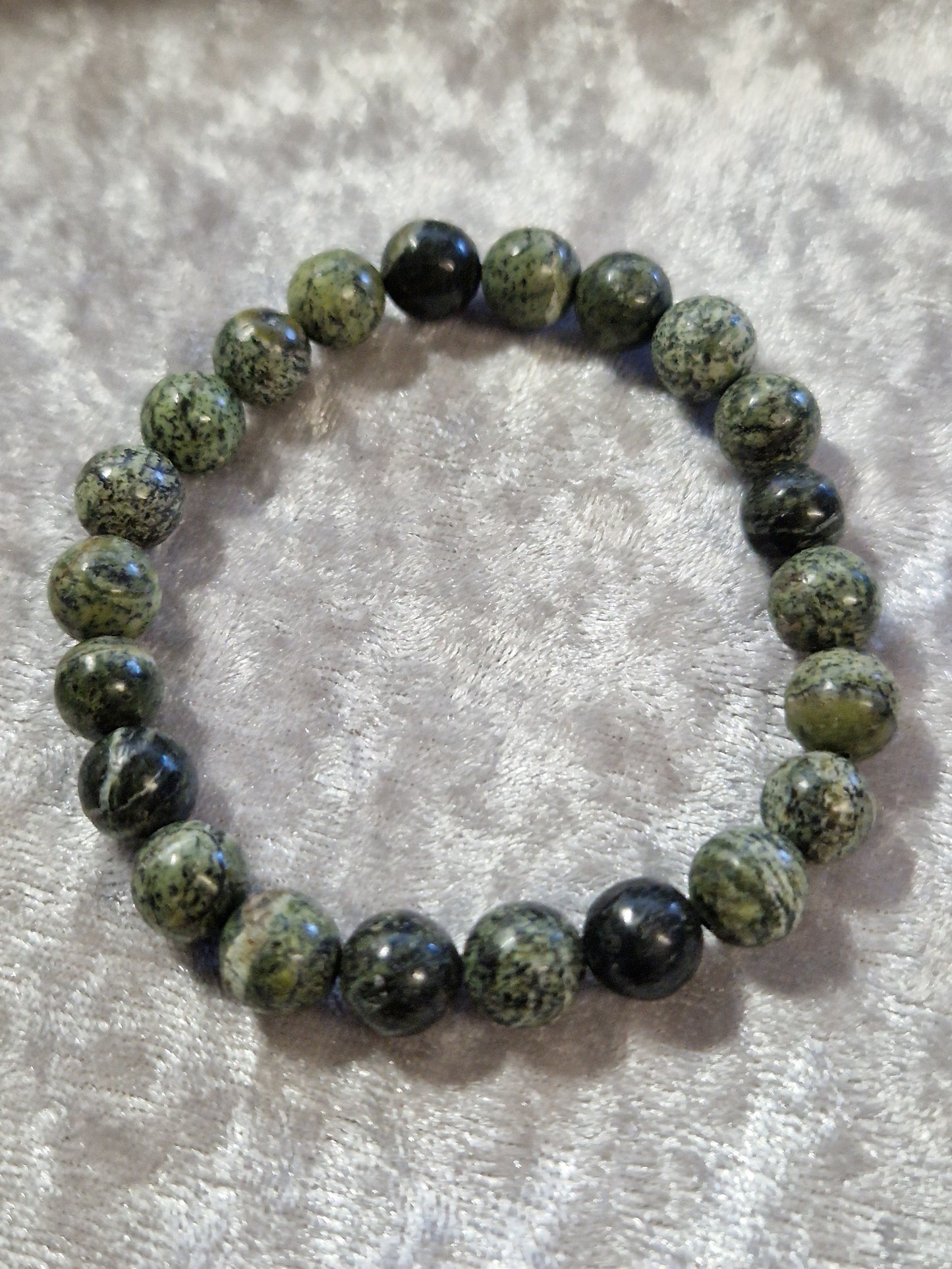 Natural Crystal Bead Bracelet - Green Zebra Jasper