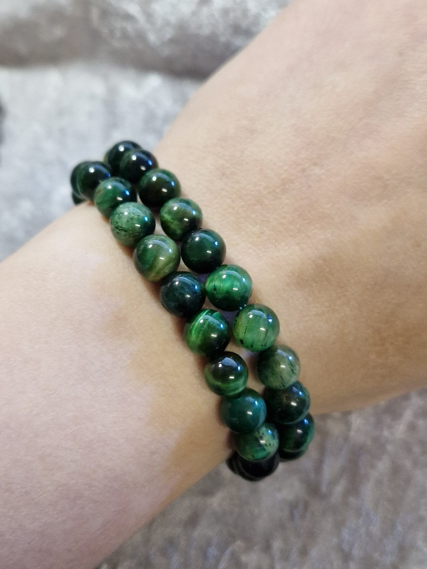 Crystal Bead Bracelet - Green Tiger Eye