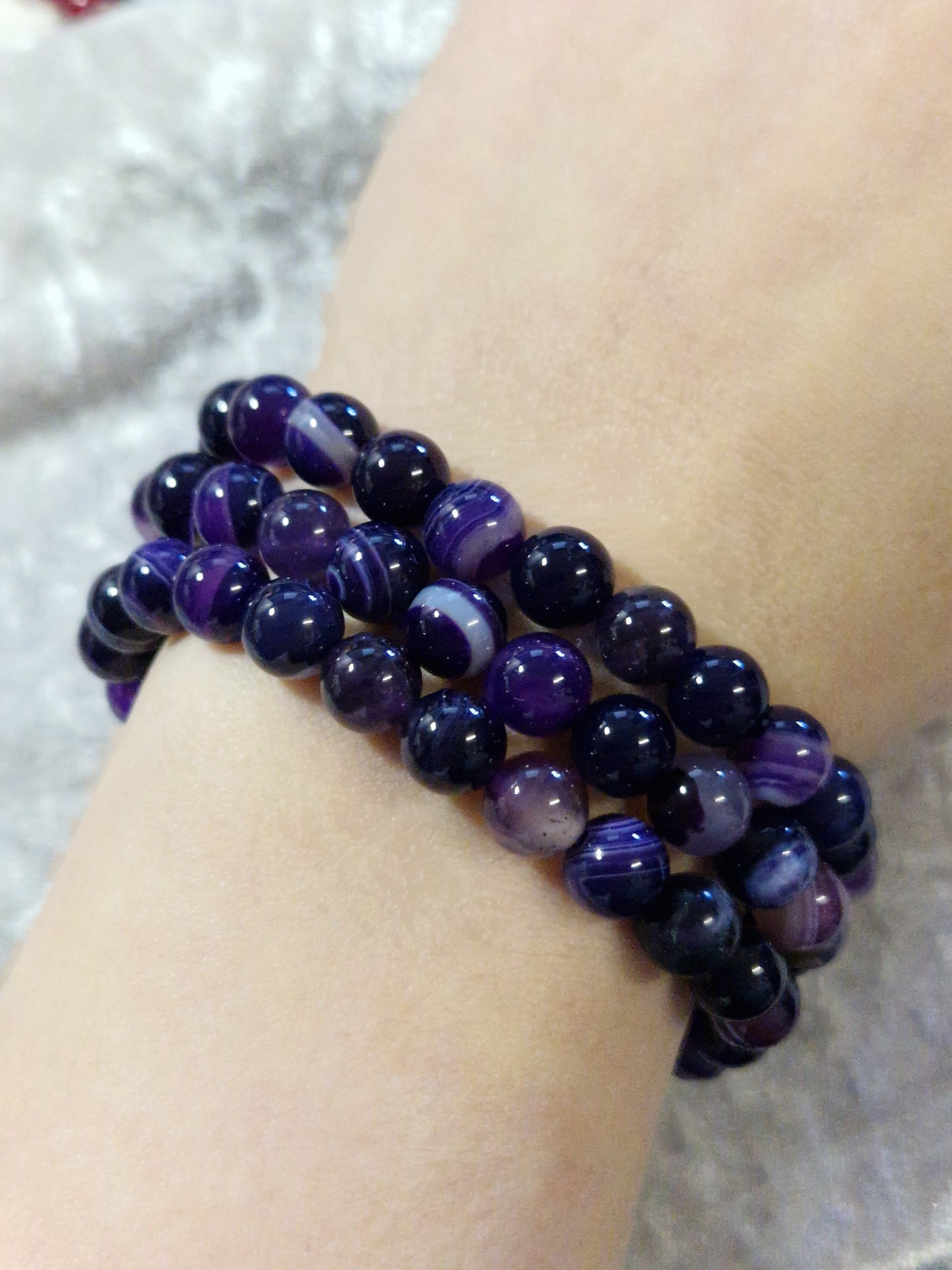 Natural Crystal Bead Bracelet - Purple Agate