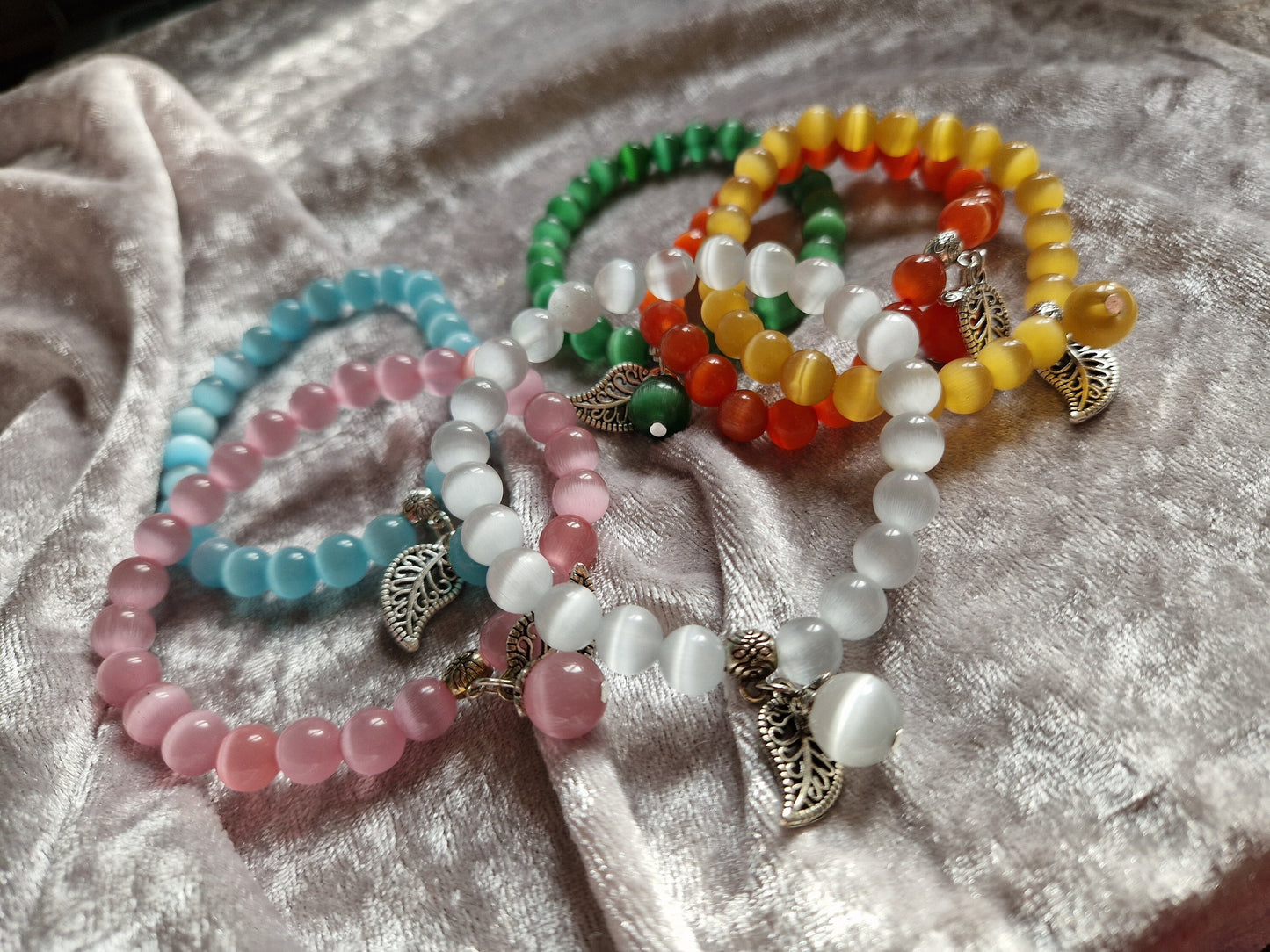 Cat Eye Healing Bracelet. Spiritual UK Handmade Chakra Bead Stretch Bracelet Jewelry. Pink, Blue, Green, Yellow and more. Free UK postage