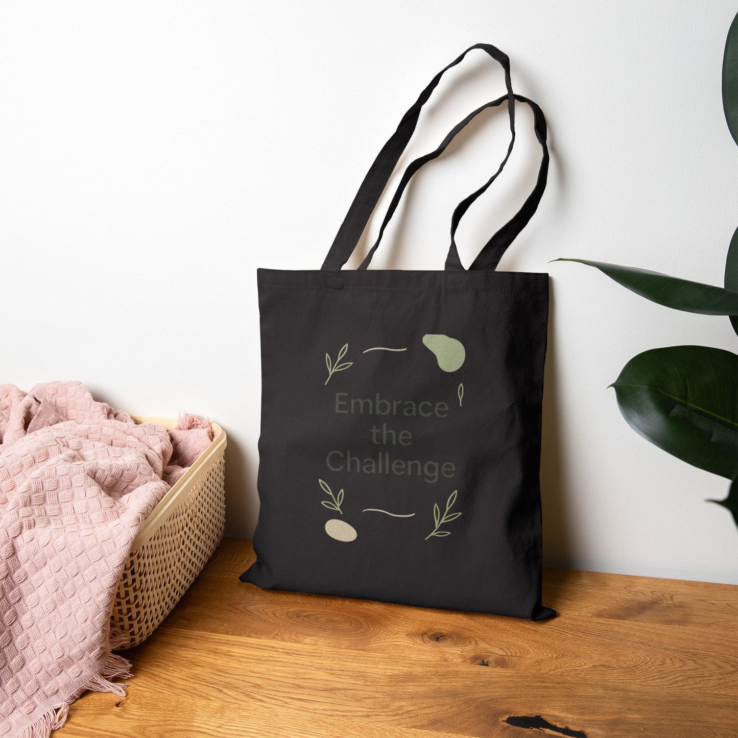 Embrace the Challenge Tote Bag | Minimal Botanical Typography