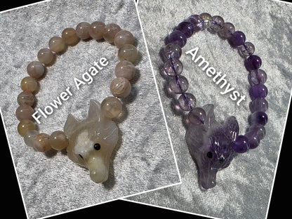 Wolf Head carving Chakra Bead Stretch Bracelet. Spiritual Healing Bracelet Jewellery.
