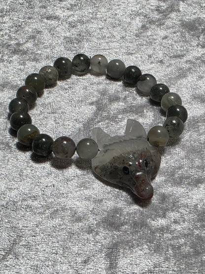 Wolf Head carving Chakra Bead Stretch Bracelet. Spiritual Healing Bracelet Jewellery.