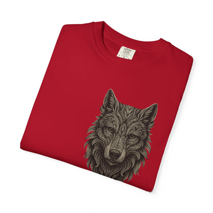 Wolf Graphic T-Shirt — Front Wolf Head Art & Back “RISE. ROAR. REPEAT.” Motivational Tee