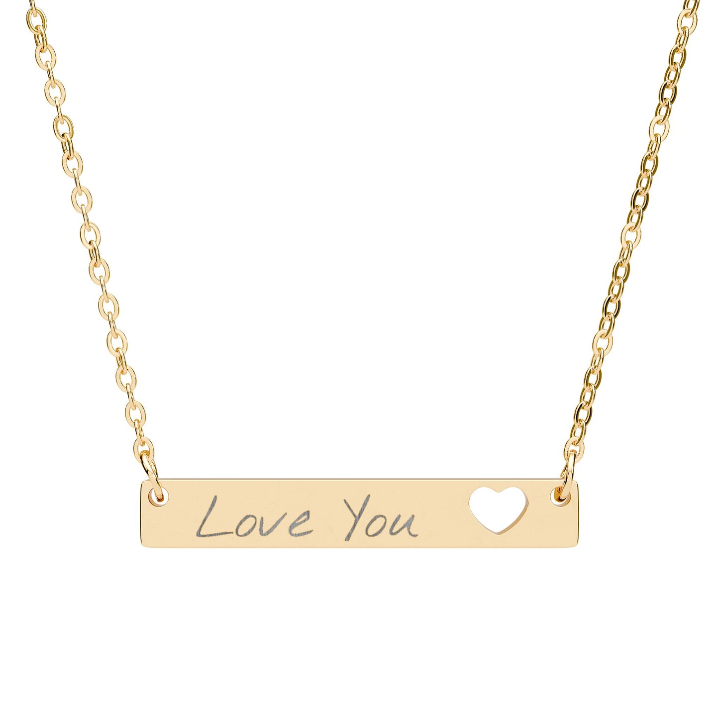 Engravable Cutout Heart Bar Necklace — Personalized "Love You" Pendant