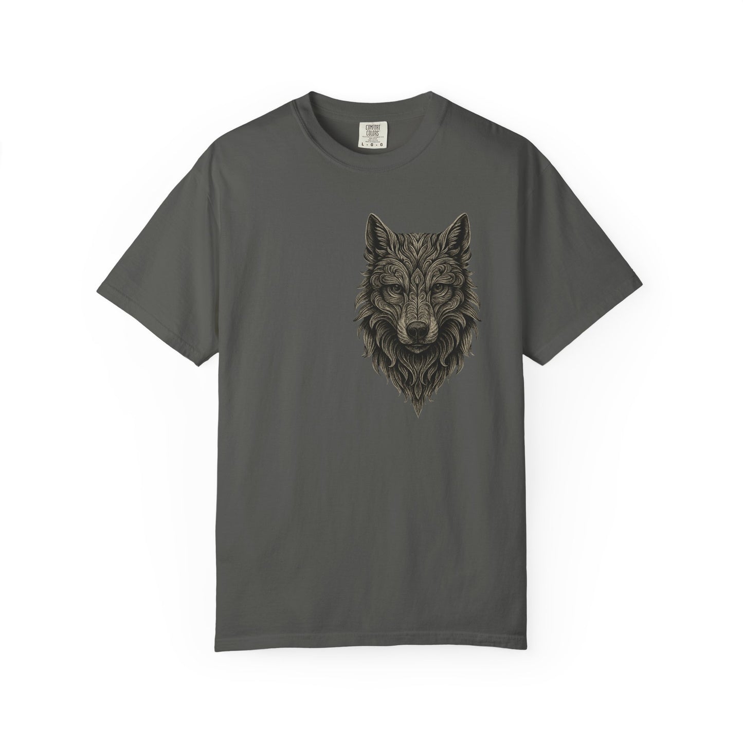 Wolf Graphic T-Shirt — Front Wolf Head Art & Back “RISE. ROAR. REPEAT.” Motivational Tee