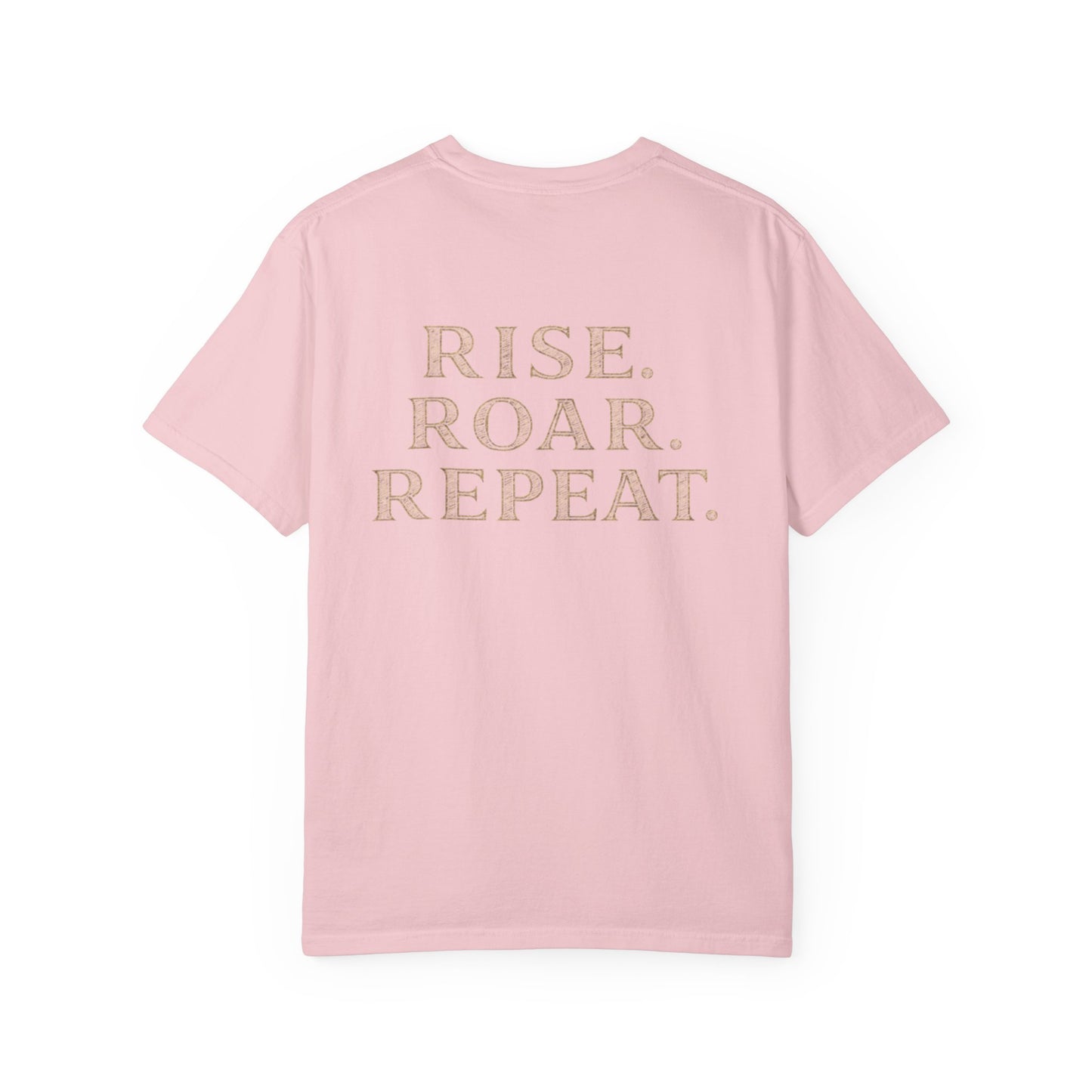 Wolf Graphic T-Shirt — Front Wolf Head Art & Back “RISE. ROAR. REPEAT.” Motivational Tee