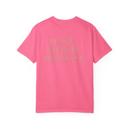 Wolf Graphic T-Shirt — Front Wolf Head Art & Back “RISE. ROAR. REPEAT.” Motivational Tee