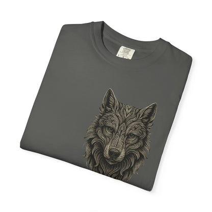 Wolf Graphic T-Shirt — Front Wolf Head Art & Back “RISE. ROAR. REPEAT.” Motivational Tee