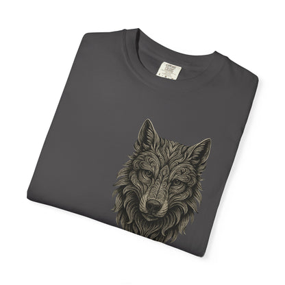 Wolf Graphic T-Shirt — Front Wolf Head Art & Back “RISE. ROAR. REPEAT.” Motivational Tee