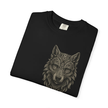 Wolf Graphic T-Shirt — Front Wolf Head Art & Back “RISE. ROAR. REPEAT.” Motivational Tee