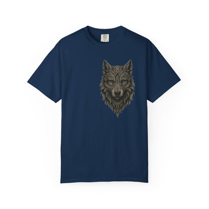 Wolf Graphic T-Shirt — Front Wolf Head Art & Back “RISE. ROAR. REPEAT.” Motivational Tee