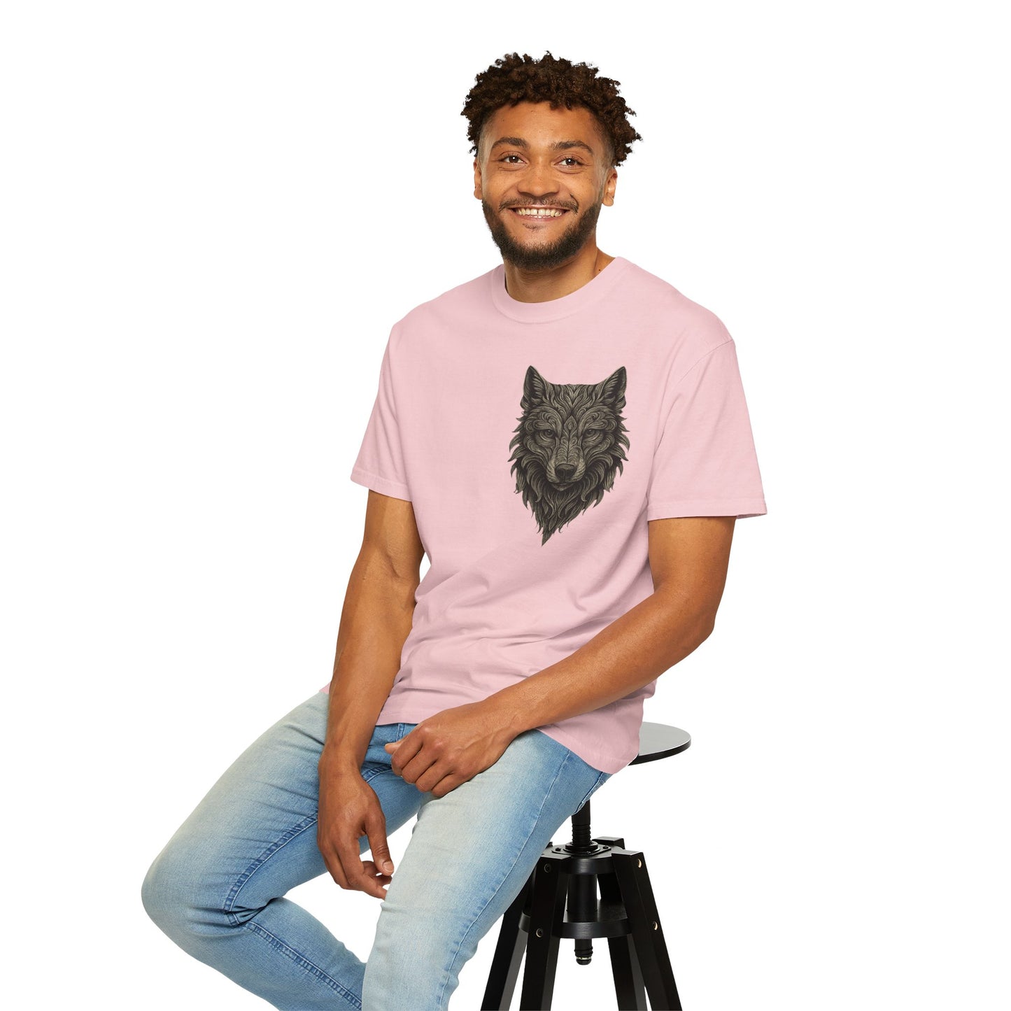 Wolf Graphic T-Shirt — Front Wolf Head Art & Back “RISE. ROAR. REPEAT.” Motivational Tee