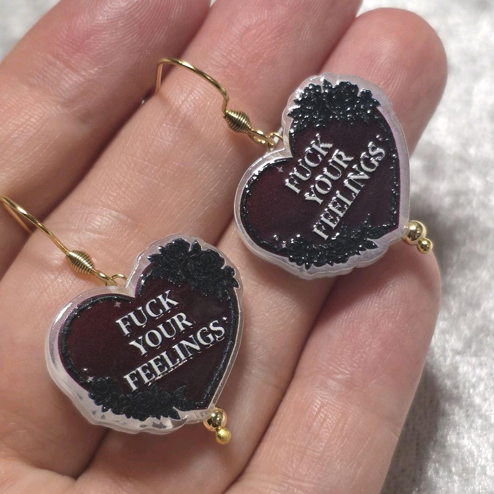 Handmade Fuck Yours Feelings Acrylic Earrings | Attitude Jewellery