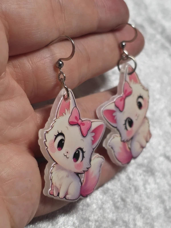 Handmade Cute Kitty Dangle Earrings | Kawaii Animal Jewellery
