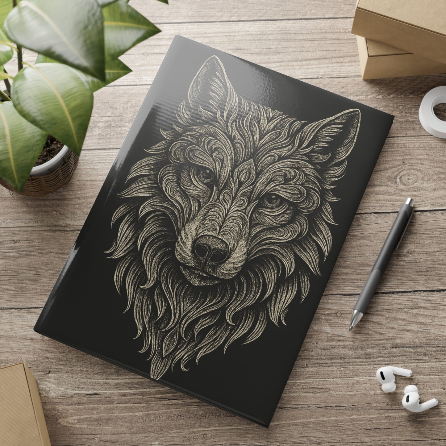 Wolf Head Hardcover Notebook — 'Rise. Roar. Repeat.' Puffy-Cover Journal for Writers & Gift