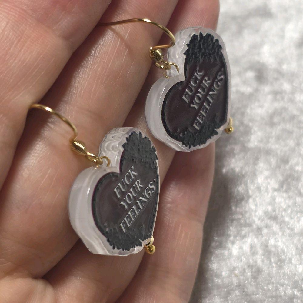 Handmade Fuck Yours Feelings Acrylic Earrings | Attitude Jewellery