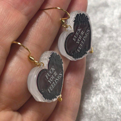 Handmade Fuck Yours Feelings Acrylic Earrings | Attitude Jewellery