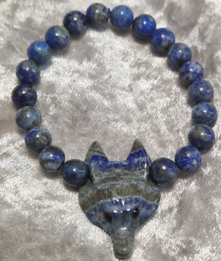 Wolf Head carving Chakra Bead Stretch Bracelet. Spiritual Healing Bracelet Jewellery.